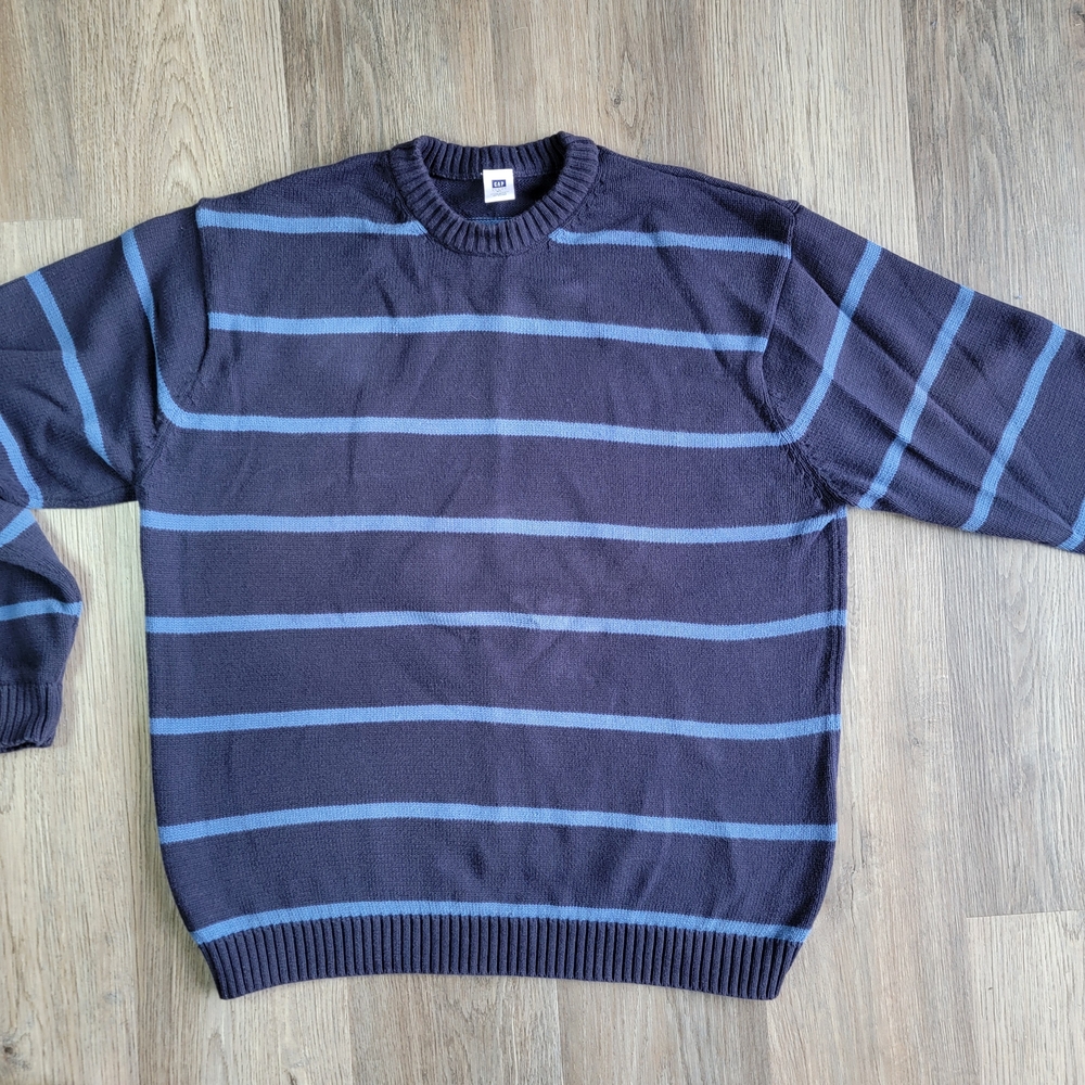 Gap Men's Navy Blue Striped Crewneck Sweater 100%cotton